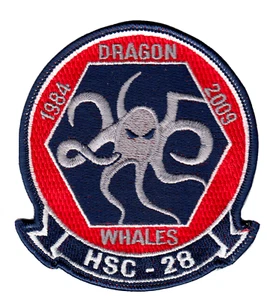 HSC-28 DRAGON WHALES 1984-2009 ANIVERSARIO COMANDO PARCHE COFRE  - Imagen 1 de 1