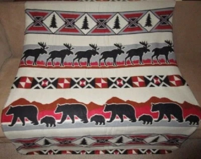 New Southwest Fleece Throw Gift Blanket Reversible Moose Bear Rustic Cabin Decor - Image 1 of 4