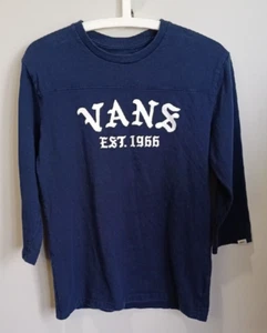Vans Boys Off The Wall T-Shirt Navy Blue & White Letters 3/4 Sleeve Tee Small - Picture 1 of 8