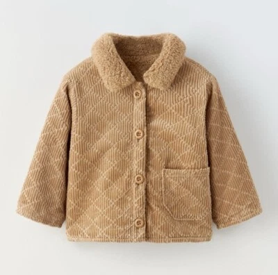 Новый с Ярлыками Zara Baby мальчика кнопка с воротником вельвет стриженный мех флисовая куртка богемное 9-12 м - Изображение 1 из 4