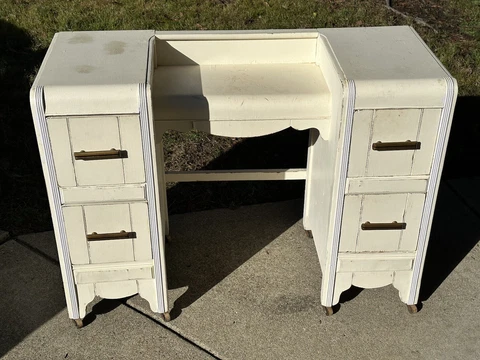Antique Art Deco Waterfall Vanity Table On Wheels- Local Pickup Only Cover