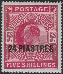 BRITISH LEVANT (TURKISH CURRENCY) 1911-13. 24pi on 5/- CARMINE MNH. SG34. (D931) - Picture 1 of 2