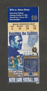 Talón de boleto NOTRE DAME vs BYU 22 de octubre de 2005 - Imagen 1 de 2