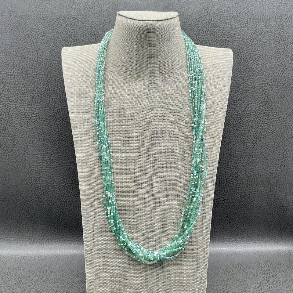 Collar Coldwater Creek Multistrand Cuentas Semilla Vidrio Verde En Capas Tono Plata Foto 1 de 1
