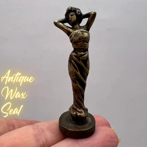 Antiker Wachssiegel Stempel alte Bronze Dame Figur Jugendstil Schreibtisch Sammlerstück 40g - Bild 1 von 9
