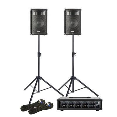 Audio Starter Pack II, PA-System, 2x 10" Lautsprecher, Powermixer, Stative, 10m - Bild 1 von 4
