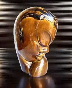 Large Rare Vintage Brown Royal Hickman African Amer Head Vase, 11-1/2" Tall - Picture 1 of 11