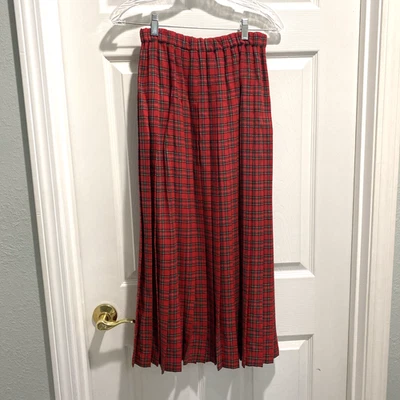  Marisa Christina Classics Red Plaid Pleated Wool Blend Maxi Skirt  S Holidays - Image 1 of 4