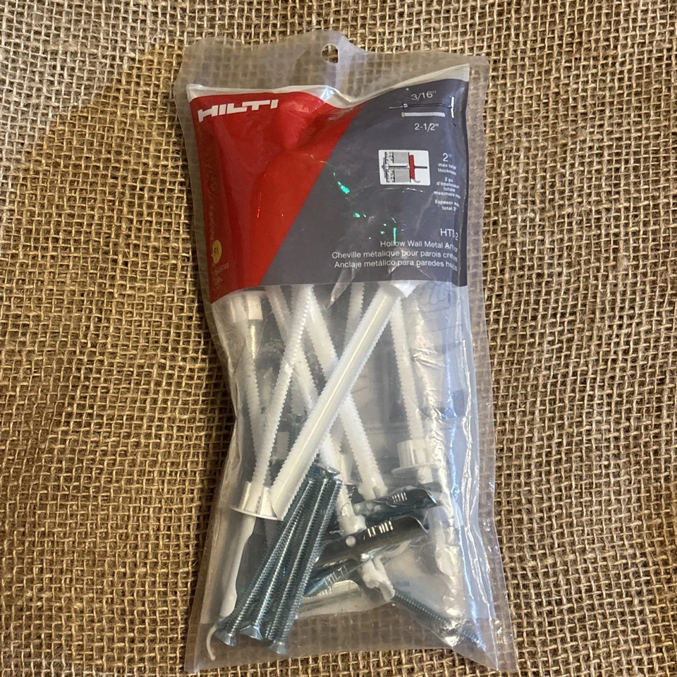 (15) HILTI 3/16”x2 1/2” Hollow & Drywall Steel Anchor/Toggle Bolts 00230483