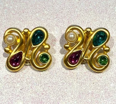 Pendientes Givenchy Vintage Años 80 Gripoix Cristal Clip Sobre Oro Mate Foto 1 de 3