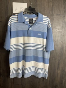 Avirex Shirt Mens Large Blue & White Stripe Rugby Polo Cotton - Picture 1 of 8