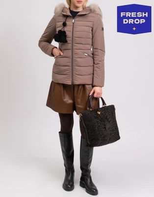 PVP €435 PEUTEREY Chaqueta Acolchada de Plumón IT40 US4 UK8 S Marrón Piel de Zorro Borde Con Capucha Foto 1 de 4