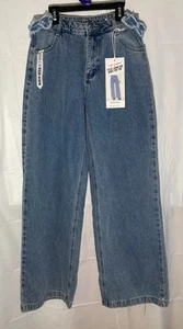 Wide Leg Mid Rise Jeans By Gemma Rae 5/27 Fringe Embellishing Waist NWT Pleats - Picture 1 of 17