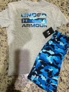 Under Armour Boys 2-piece shorts set Grey Blue Size Youth Medium M - Picture 1 of 1