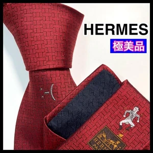Rare    Excellent Condition HERMES Tie H Pattern Bordeaux Business - Picture 1 of 9