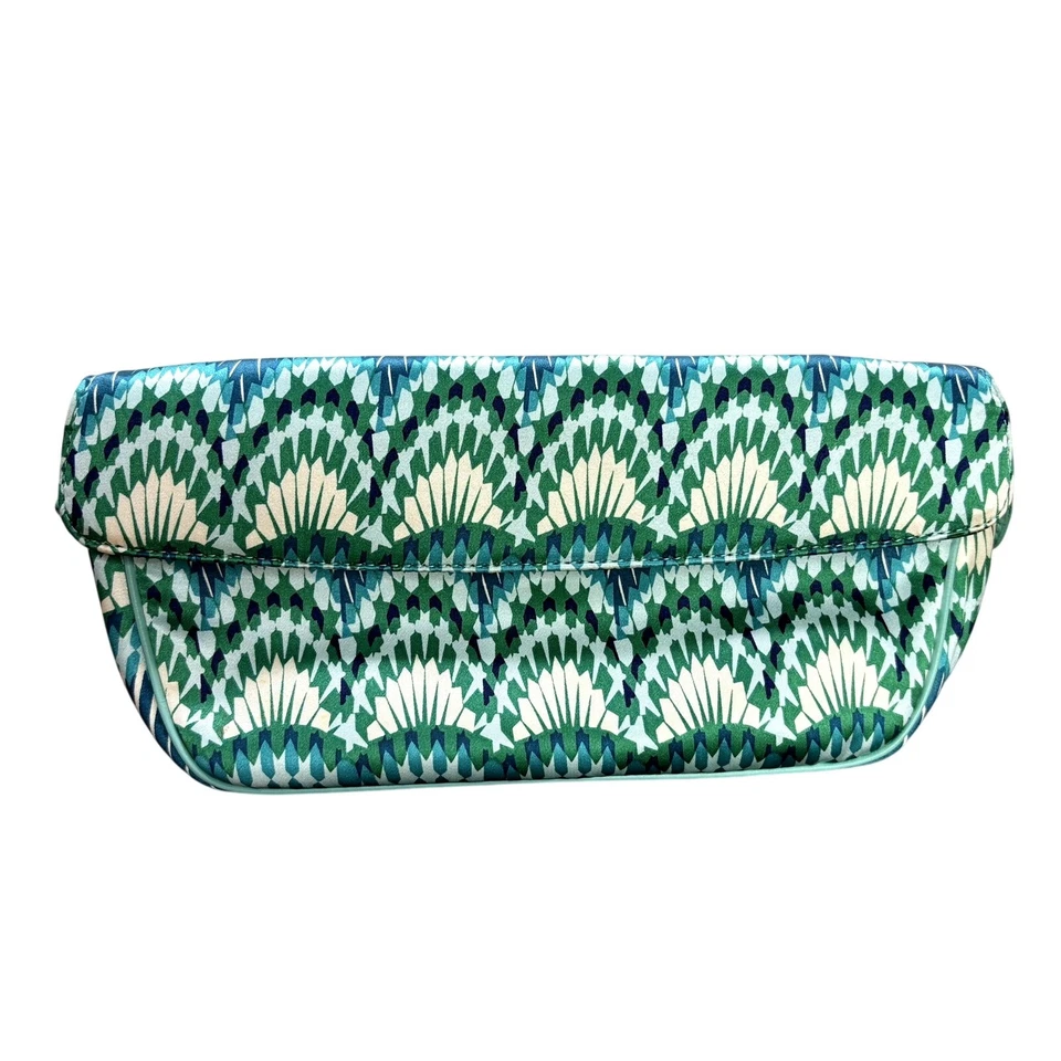 Bolso sin asas Jimmy Choo satinado de noche estampado Art Deco pavo real RARO hecho en Italia Foto 1 de 4