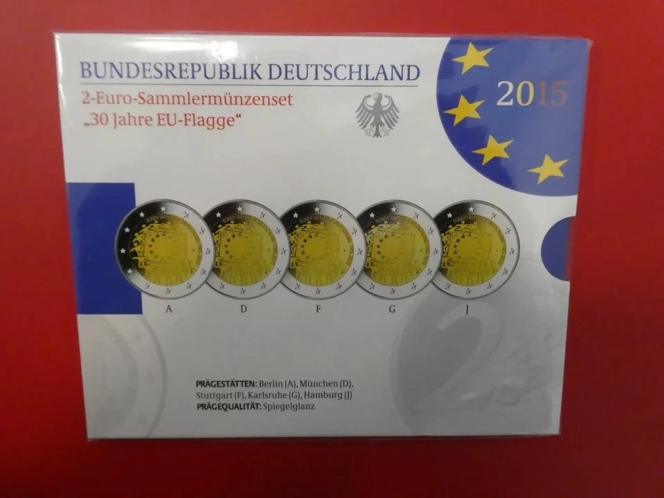 Germany  2015 PROOF coin set 5 coins ADFGJ "The 30th anniversary of the EU flag - Image 1 of 1