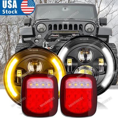Combo de faros LED de 7 pulgadas haz alto/bajo + luces traseras para Jeep Wrangler TJ CJ Foto 1 de 4