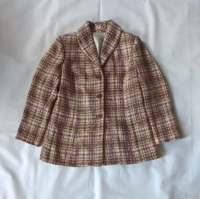 Abrigo Chaqueta Nordstrom Talla 14 Mezcla Lana Tejido Tweed Cuadros Plisado Espalda Foto 1 de 4