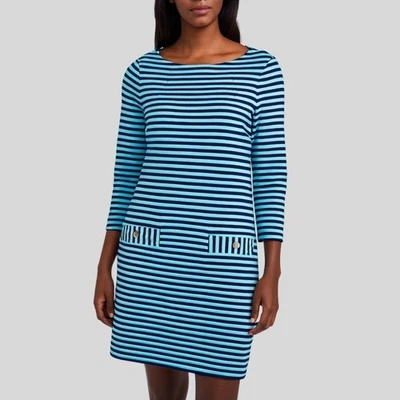 Vestido Lilly Pulitzer Charlene para mujer talla grande azul a rayas cambio línea A bolsillo Foto 1 de 4