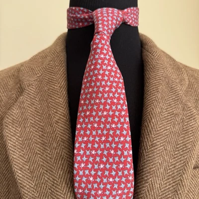 Gravata Brooks Brothers vermelha azul estampa de sapo seda feita em Nova York EUA clássica masculina - Imagem 1 de 4