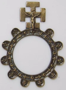 Vintage Bronze Finger Ring Dizainier Prayer Beads Rosary Crucifix Irish Nuns - Picture 1 of 3