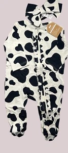 Mud Pie 3-6m NWT cow print baby girl sleeper bamboo black white farm country wes - Picture 1 of 2