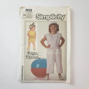 Simplicity 7413 Kids Toddler Playsuit Jumpsuit Sewing Pattern Size Medium Uncut - Picture 1 of 5
