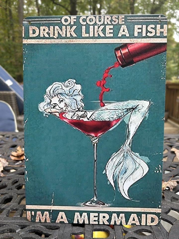 Letrero de hojalata vintage retro inspirado vintage #20 vaso de pescado sirena Foto 1 de 1