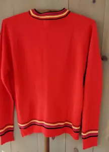 VINTAGE 70S Men's Keen MAN Sweater Red Pullover Acrylic Striped Mock Neck Medium - Picture 1 of 4
