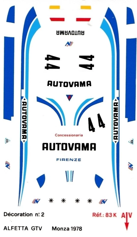 Decal 1/43 Alfa Romeo Alfetta GTV CIVT Monza '78 #44 Solido Decal Virage - Immagine 1 di 1