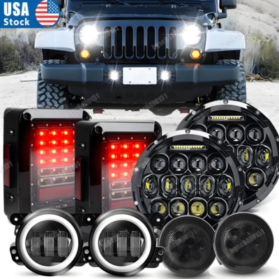 Newest for Jeep Wrangler JK 2007-2018 7" LED Headlights Fog Light Turn Tail Lamp - Image 1 of 4