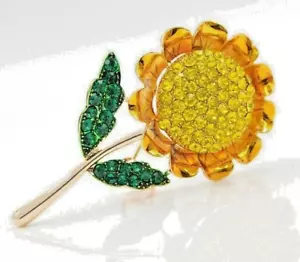 Sunflower Golden Crystal Rhinestone Brooch Pin / Pendant with Gold Bag - Picture 1 of 4