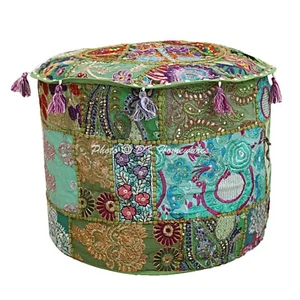 Vintage Patchwork Ottomane Pouf bestickt Baumwolle Fußhocker Bett Zimmer Dekor - Bild 1 von 7