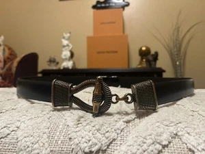 Belt Cipriani Silver Metal Rope Toggle Women's Black Leather Adjustable 25" -42" - Picture 1 of 6
