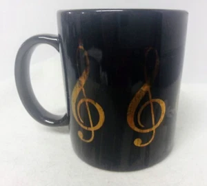 Ceramic 2001 LINYI Albert Elovitz Black & 22K Gold Musical Note Coffee Cup Mug - Picture 1 of 12