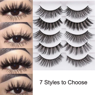 5Pairs 3D Faux Mink Hair False Eyelashes Extension Wispy Fluffy Thick Lashes. - Imagen 1 de 4