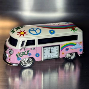 Mini Retro Style Travel Van Desk Clock - Pink, Die-Cast, Novelty Collectible - Picture 1 of 8