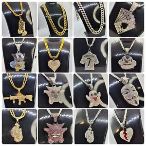 14ct Gold/Silver Plated ❄️Iced Out Men's pendant+necklace 🔥Hip hop Jewellery 💥