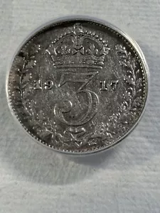 1917 Great Britain Silver 3 Pence Graded XF 40 by ANACS - Picture 1 of 4