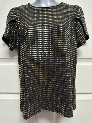 Blusa preta Michael Kors Allover lantejoulas douradas tamanho M nova com etiquetas! MSRP US$ 98 - Imagem 1 de 4