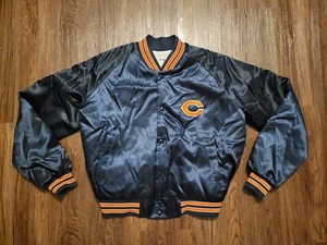 Vintage Chicago Bears Chalk Line Satin Jacket Snap Button NFL Sz L EUC - Picture 1 of 8