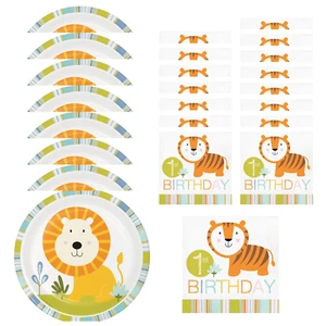 Happy 1st Birthday Lion Paper Plates and Napkins (Serves 8+) - Picture 1 of 5