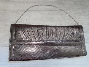 NEXT Silver Clutch Bag Faux Snakeskin Grey Metallic Party Detachable Chain - Picture 1 of 9