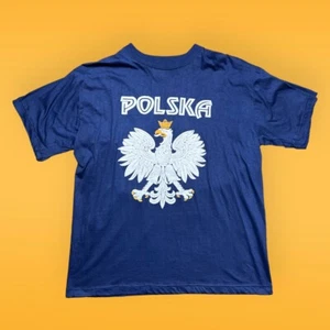 Vintage Poland T Shirt 1970s Men’s XL Blue Vtg 70s - Picture 1 of 4
