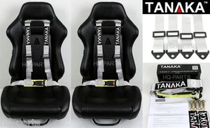 2 X TANAKA UNIVERSAL SILVER 4 POINT BUCKLE RACING SEAT BELT HARNESS - Picture 1 of 6