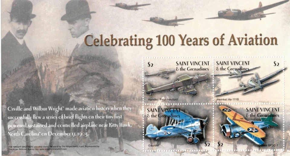 St. Vincent 2003 SC# 3135 Aviation Wright Brothers Plane - Sheet of 4 Stamps MNH - Image 1 of 1