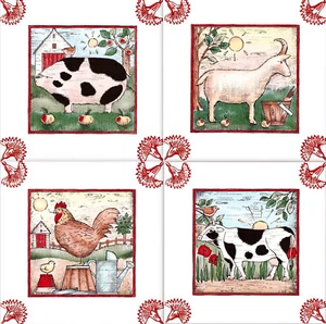 15x15 Küchenfliesen mit Bauernhoftieren, Kuh Schwein Hahn Ziege, Fliesendekore  - Bild 1 von 6