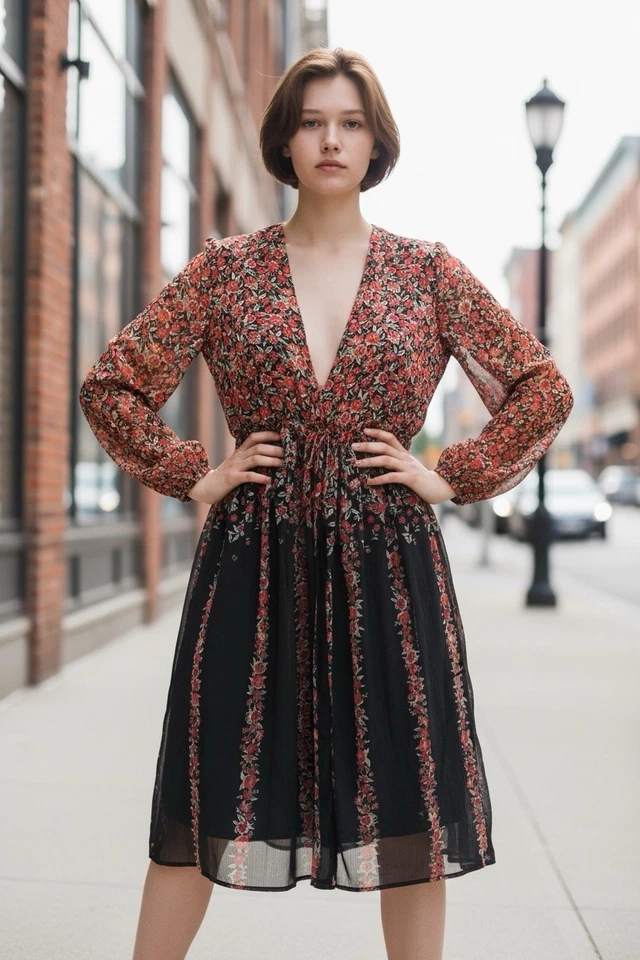 Torrid Size 1 Floral Kimono Maxi  Boho Black Red Sheer Duster Tie Front - Image 1 of 4