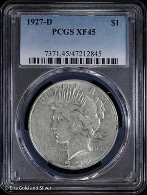 1927-D $1 Peace Silver Dollar PCGS XF 45 - Image 1 of 4